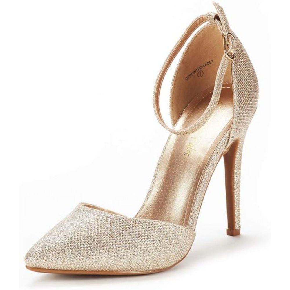 Women's Oppointed Lacey Pump Shoe Gold Glitter TPR Rubber Sole
